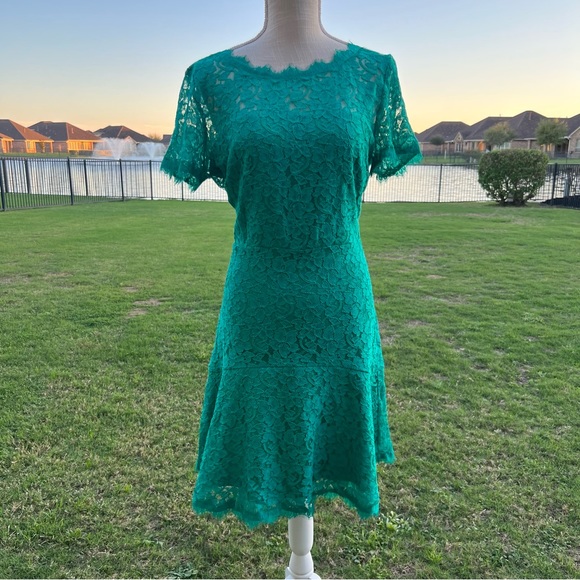 Diane Von Furstenberg | Dresses | Dvf Lace Emerald Green A Line Dress |  Poshmark